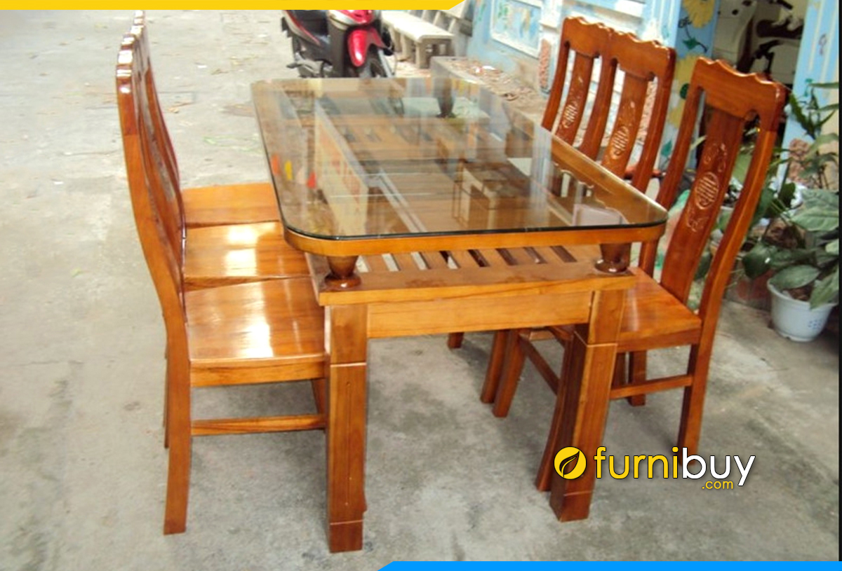 Bộ bàn ăn 4 ghế gỗ xoan đào đẹp giá rẻ bán tại Furnibuy.